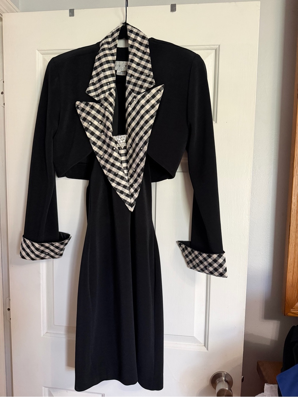 Lillie Rubin Black Dress with Black-and-White Gingham Trim